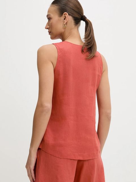 United Colors of Benetton bluzka lniana kolor czerwony gładka 5BMLDQ06W