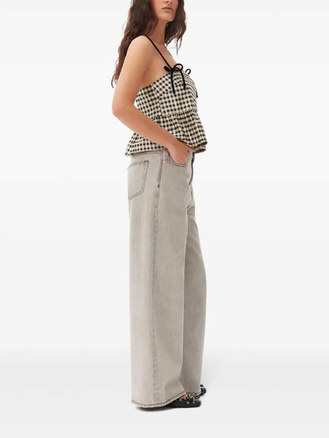 GANNI check-print peplum top - Yellow