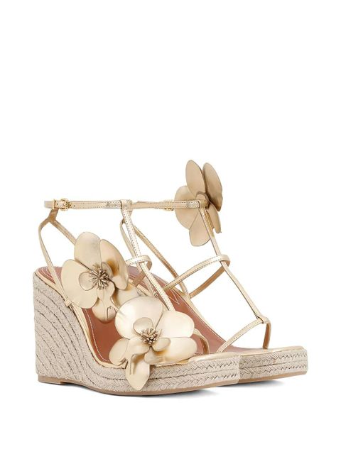 ZIMMERMANN 110mm Orchid flower-embellished wedge sandals - Gold - zdjęcie produktu nr 2