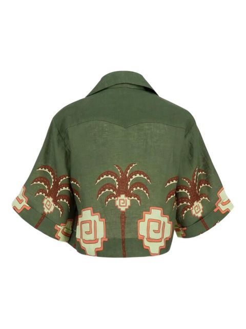 Johanna Ortiz palm-tree print linen shirt - Green