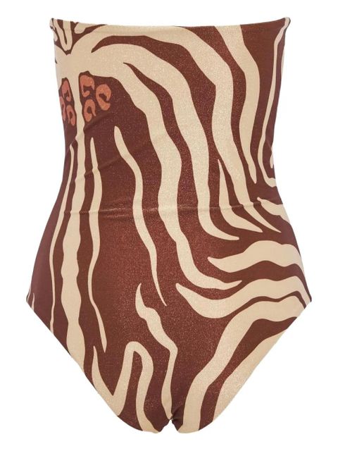 Johanna Ortiz zebra-print strapless swimsuit - Brown - zdjęcie produktu nr 2
