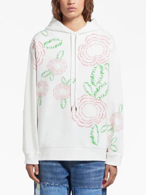 Marni rose-print cotton hoodie - White
