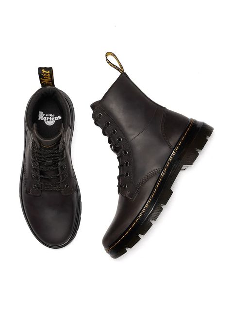 Dr. Martens botki skórzane Combs damskie kolor szary na płaskim obcasie DM40603020