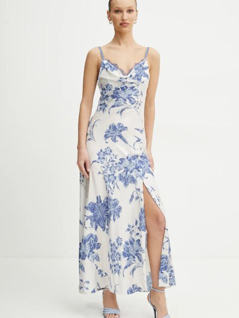 Guess sukienka ADLE kolor beżowy maxi rozkloszowana W5GT10 WF1T2