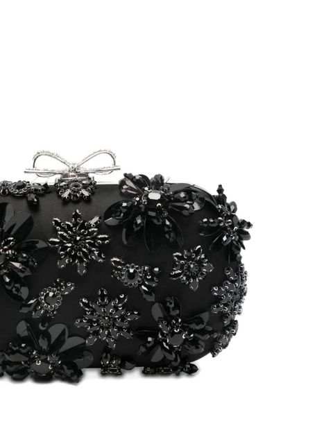 Self-Portrait floral-embellished clutch bag - Black