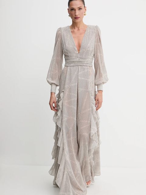 Elisabetta Franchi sukienka kolor beżowy maxi rozkloszowana ABRS252E2