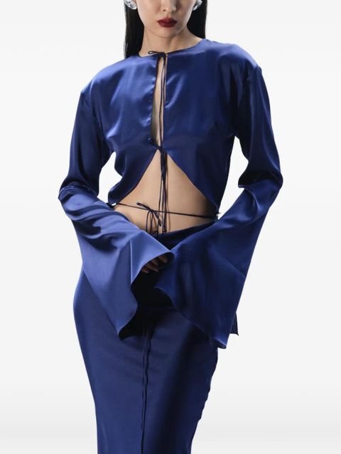 MANURÍ Sylvia cut-out tie silk dress - Blue