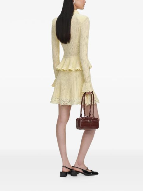 Self-Portrait crystal-embellished lace insert dress - Yellow