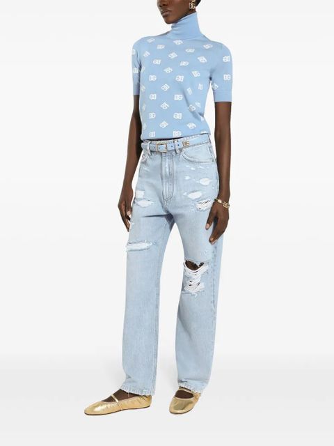 Dolce & Gabbana DNA high neck embroidered top - Blue