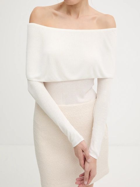 Guess longsleeve MELANIE kolor beżowy dekolt hiszpański W5BR48 Z0612