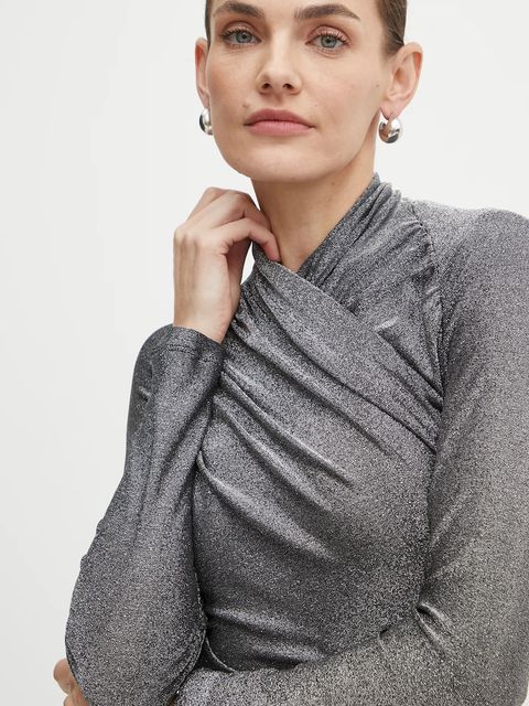 Bardot sukienka EVALINA kolor srebrny mini dopasowana 59534DB