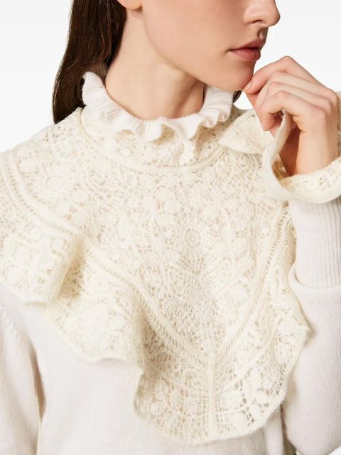 TWINSET lace-trimmed ruffled jumper - White