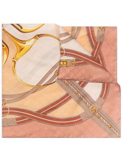 Gucci Horsebit-print silk scarf - Pink