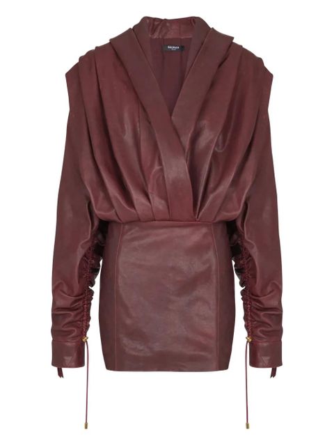 Balmain hooded draped leather mini dress - Red - zdjęcie produktu nr 1