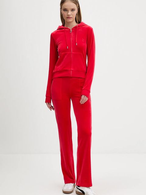 Juicy Couture bluza damska kolor czerwony z kapturem gładka JCAP176