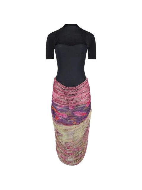 Marine Serre draped floral midi dress - Black - zdjęcie produktu nr 1