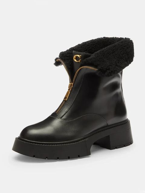 Coach botki Leah Platform damskie kolor czarny na płaskim obcasie CCH86