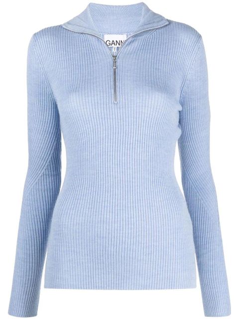 GANNI ribbed-knit long-sleeve jumper - Blue - zdjęcie produktu nr 1