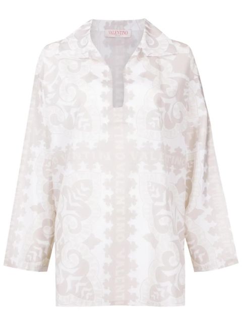 Valentino Garavani geometric-print silk-cotton shirt - Neutrals - zdjęcie produktu nr 1