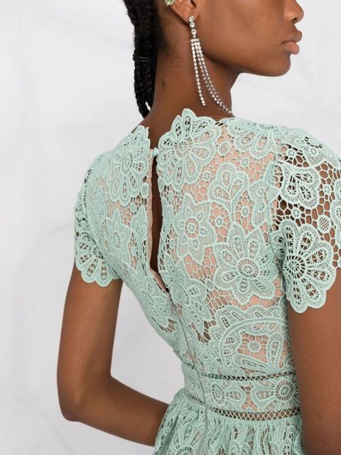 Self-Portrait lace-panel short-sleeve dress - Green