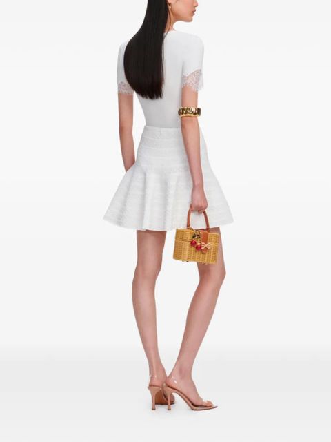 Self-Portrait lace-trim ribbed bodies - White