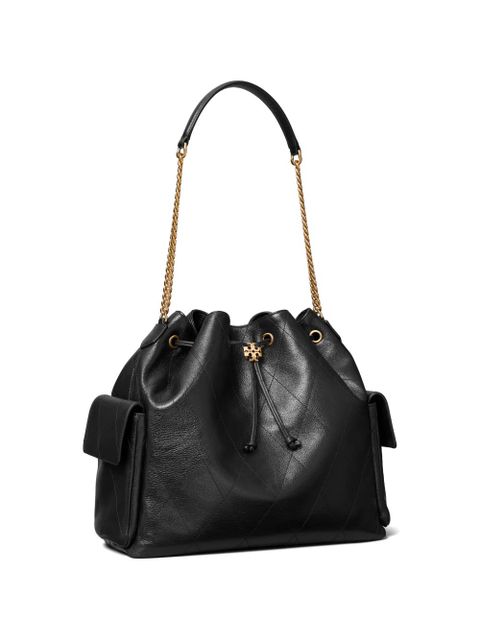 Tory Burch large Charlie quilted drawstring shoulder bag - Black