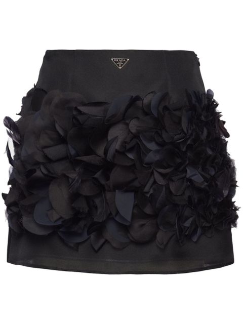 Prada feather-detail silk miniskirt - Black - zdjęcie produktu nr 1