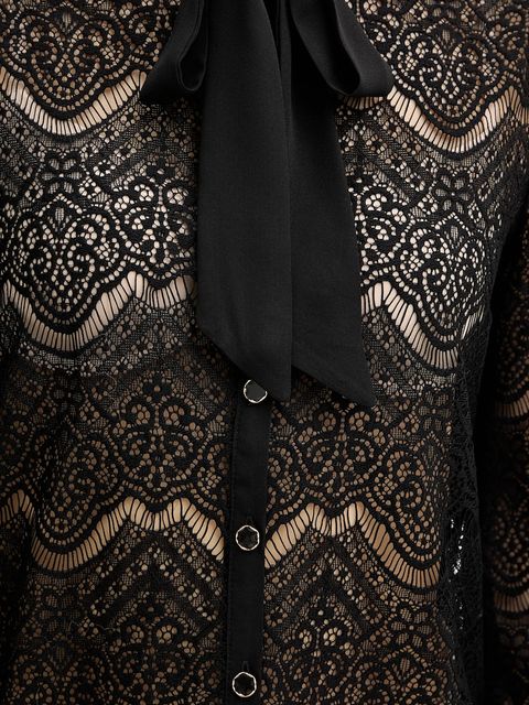 Morgan koszula damska kolor czarny regular z wiązanym dekoltem TGRAPHO