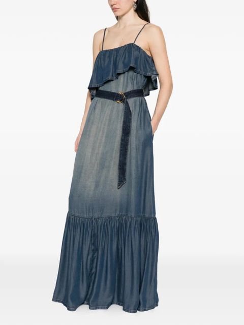 PINKO ruffled belted denim maxi dress - Blue - zdjęcie produktu nr 2