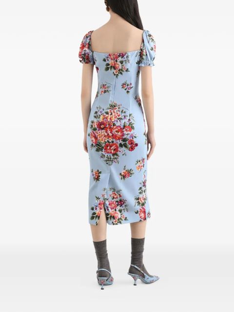 Dolce & Gabbana floral-print puff-sleeve midi dress - Blue
