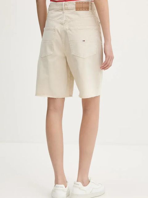 Tommy Jeans szorty jeansowe damskie kolor beżowy gładkie high waist DW0DW21646