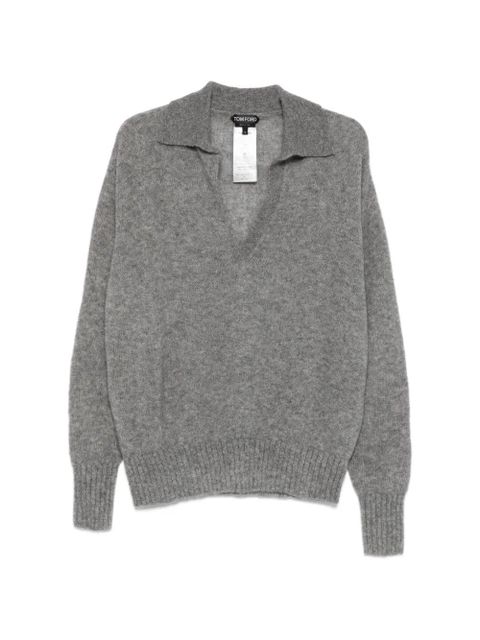 TOM FORD V-neck collared sweater - Grey - zdjęcie produktu nr 1
