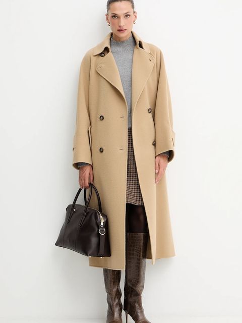 Weekend Max Mara płaszcz wełniany CADINE kolor beżowy 2525016022600