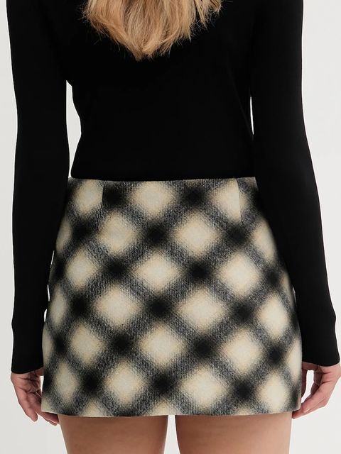 Liu Jo spódnica z domieszką wełny kolor beżowy mini prosta MF5194 T079A - zdjęcie produktu nr 2