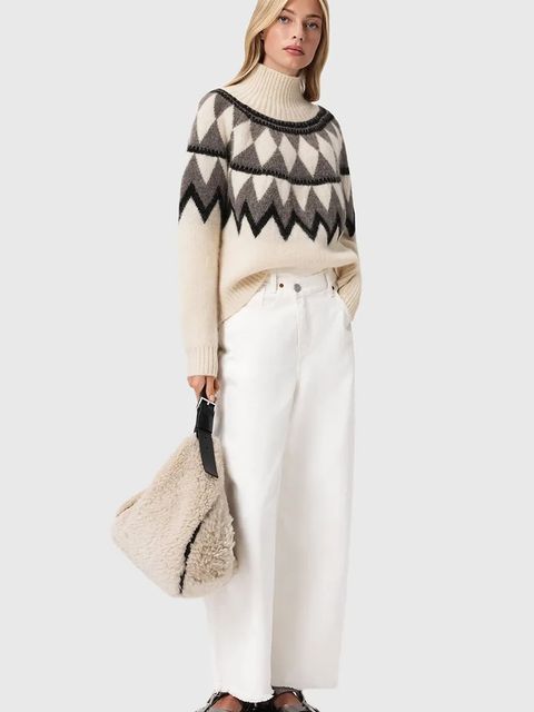 AllSaints sweter z dodatkiem wełny TARA damski kolor brązowy ciepły z golfem W086KB