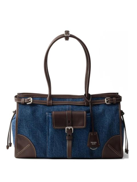 Prada Bonnie large denim and leather handbag - Blue - zdjęcie produktu nr 1