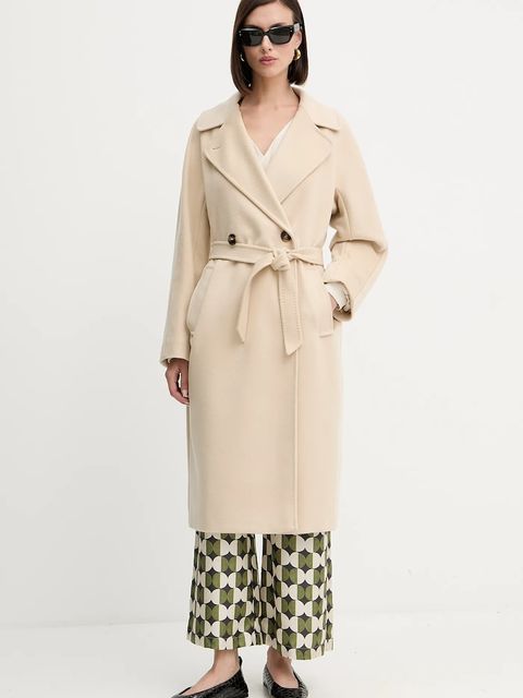 Weekend Max Mara płaszcz wełniany RESINA damski kolor beżowy przejściowy oversize 2525016031600 - zdjęcie produktu nr 2
