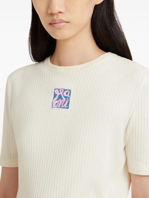 Marni ribbed logo-embroidered T-shirt - Neutrals
