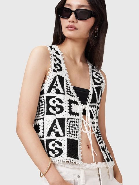 AllSaints kamizelka bawełniana FLORENCE kolor czarny przejściowa W067KC