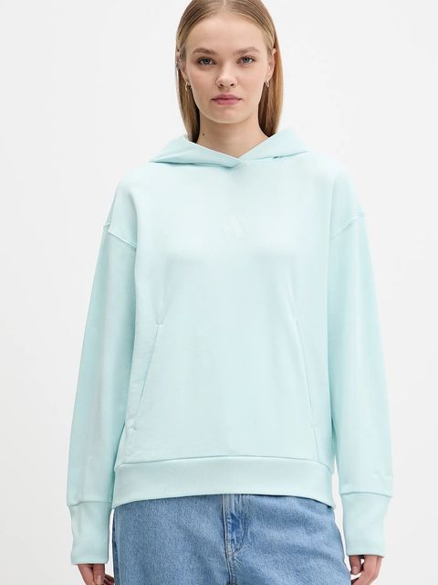 adidas bluza bawełniana All Szn French Terry damska kolor turkusowy z kapturem gładka JV7347 - zdjęcie produktu nr 1