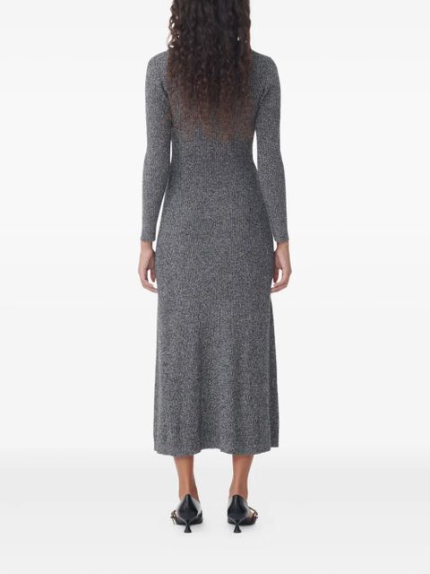 GANNI long sleeve collared maxi dress - Grey