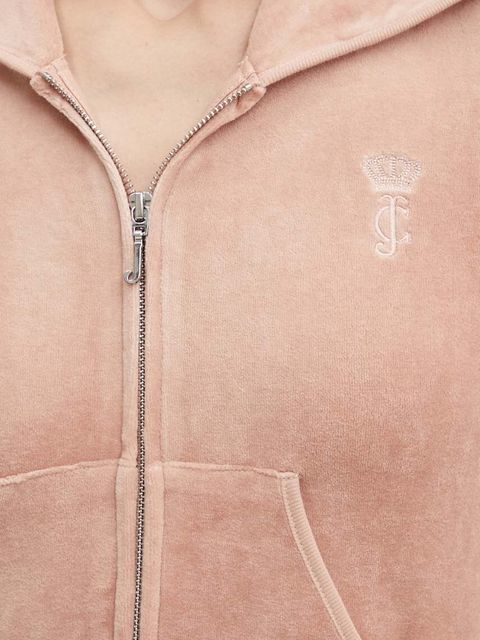 Juicy Couture bluza welurowa HERITAGE ROBYN HOODIE kolor beżowy z kapturem gładka JCSEBJ007