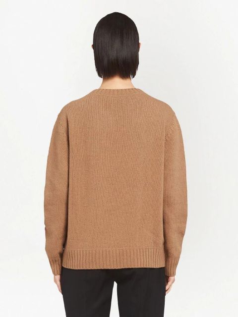 Prada crew-neck logo intarsia knit jumper - Brown - zdjęcie produktu nr 2