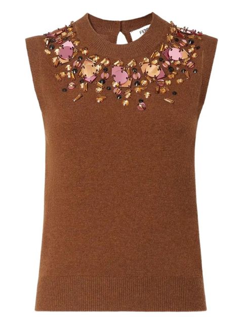 FENDI crystal-embellished sleeveless knitted top - Brown - zdjęcie produktu nr 1