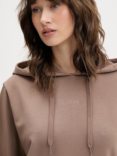 Guess bluza SOFIA damska kolor brązowy z kapturem gładka O5RQ02 KCO31