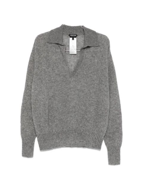 TOM FORD V-neck collared sweater - Grey - zdjęcie produktu nr 1