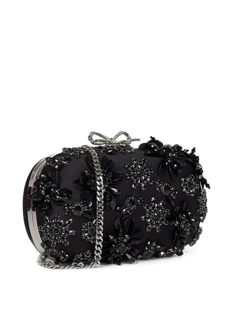 Self-Portrait crystal-embellished floral clutch bag - Black