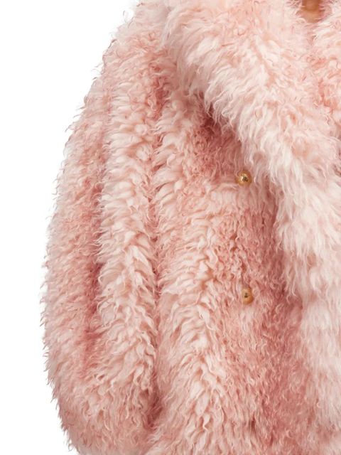 GANNI teddy-textured double-breasted coat - Pink
