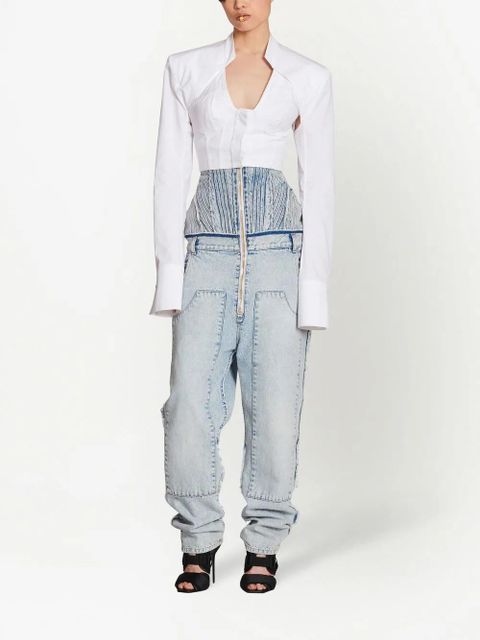 Balmain cropped cotton blouse - White