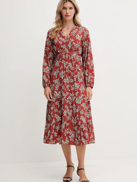 Pepe Jeans sukienka kolor pomarańczowy midi rozkloszowana PL9537695 - zdjęcie produktu nr 1